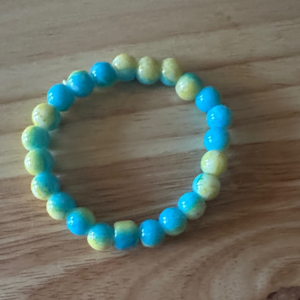 Kids Beaded Stretch Bracelet - Blue & Yellow